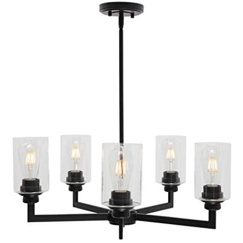 VINLUZ Farmhouse Chandeliers Black 5 Light Dining Room Lighting Fixtures Hanging Modern Industrial Pendant Lighting with Clear Glass Shade for Living Room Kitchen Island Bedrooms VINLUZ Farmhouse Chandeliers Black 5 Light Dining Room Lighting Fixtures Hanging Modern Industrial Pendant Lighting with Clear Glass Shade for Living Room Kitchen Island Bedrooms