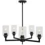 VINLUZ Farmhouse Chandeliers Black 5 Light Dining Room Lighting Fixtures Hanging Modern Industrial Pendant Lighting with Clear Glass Shade for Living Room Kitchen Island Bedrooms