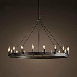 LITFAD Industrial Antique Style Round Chandelier Light 18 Lights Metal Pendant Lighting Retro Ceiling Hanging Light in Black for Restaurant Dining Room Living Room