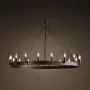 LITFAD Industrial Antique Style Round Chandelier Light 18 Lights Metal Pendant Lighting Retro Ceiling Hanging Light in Black for Restaurant Dining Room Living Room