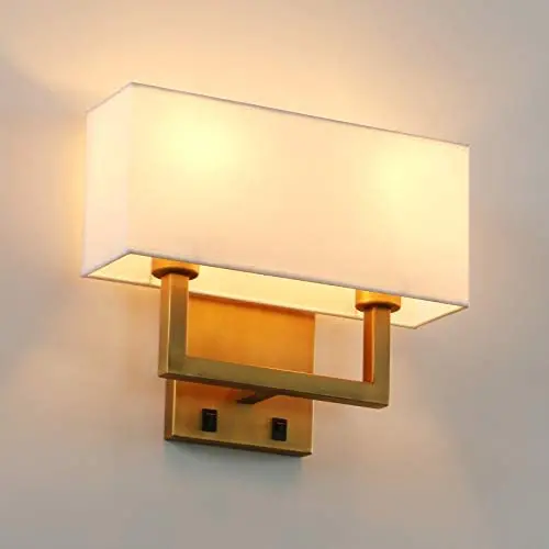 Permo 2-Lights Wall Sconce Light Fixture Antique Finish with White Textile Shades and 2pcs On/Off Switch Button Living Room Bedside Nightstand Light Permo 2-Lights Wall Sconce Light Fixture Antique Finish with White Textile Shades and 2pcs On/Off Switch Button Living Room Bedside Nightstand Light