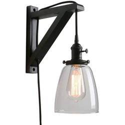 Pathson Plug in Wall Light, 1-Light Rustic Wall Sconce with On Off Switch, Industrial Bedside Wall Lamp Fixtures Suitable for Living Room, Bedroom, TV Wall, Hotel (Black)