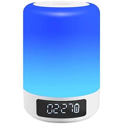 Bluetooth Speaker Lamp, Junnom Wireless Bluetooth Speaker with Touch Control Bedside Lamp, Alarm Clock, Dimmable RGB Changing Night Light for Sleeping, Reading, Camping（Style2）