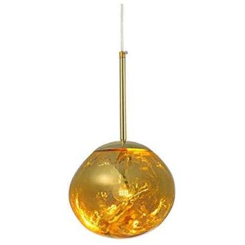 RUNNUP Modern Pendant Light Creative Single Light 12'' Hanging Lamp with Melt Glass Shade in Gold for Dining Rooms,Living Room