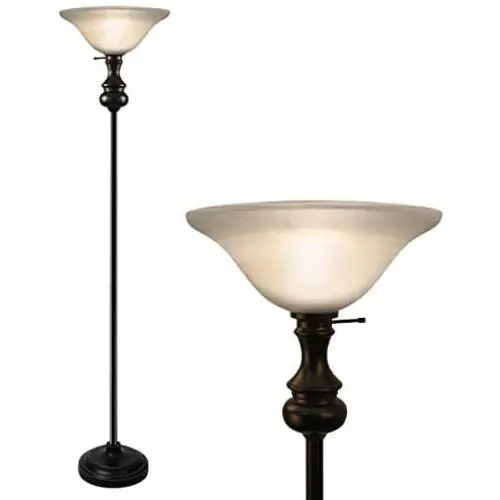 Oneach Modern Shirley Torchiere Floor Lamp for Living Room 150-Watt 71.5-Inch Floor Light with Frosted Glass Shade for Bedroom and Reading