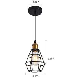 UOFUS Pendant Light Fixture Chandelier Lighting Indoor Black Basket Cage Hanging Ceiling Lamp for Kitchen Island Dining Room Bar