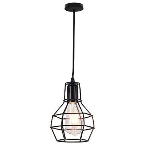 Qamra Iron Art Pendant Lighting, Vintage Industrial Farmhouse Geometry Cage Hanging Ceiling Light Fixtures for Kitchen Island Dining Room Living Room Hallway Bedroom Entryway (Black)