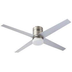 CO-Z 52’’ Modern Ceiling Fan with LED Lights and Remote, Indoor Low Profile Flush Mount Ceiling Fans for Bedroom, Living Room, Brushed Nickel Finish and 4 Reversible Plywood Blades in Cherry & Silver