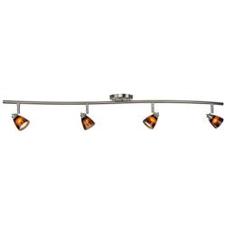 Direct-Lighting 4 Light Adjustable Track Light, Brushed Steel Finish, Brown Glass Shade, Ready to Install, Bulb Included, D268-44C-BS-BRNS