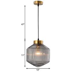 CraftThink Pendant Lighting Chandelier Fixture Nordic Drum Amber Ribbed Glass in Brass 1 Light Ceiling Suspension Lamp LED Hanging Lamp for Coffee Dining Living Room Bedroom Restaurant Hotel-Smoke
