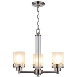 Doraimi 3 Light Chandelier Lighting with Hollow Lamp Cup+Brushed Nickel Finish,Modern and Concise Style Ceiling Light Fixture with Frosted Glass Shade for Foyer, Dining Room, Living Room, Family Room