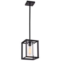 Garwarm 1 Light Rustic Pendant Lighting for Dining Room Farmhouse Kitchen Island Chandelier Modern Cage Hanging Fixtures with Glass Shade Black