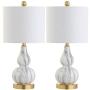 JONATHAN Y JYL1028D-SET2 Anya 20.5'' Mini Glass LED Lamp Transitional,Glam,Midcentury for Bedroom, Living Room, Office, College Dorm, Coffee Table, Bookcase, 2, Black/White, 2 Count