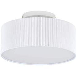 Ceiling Light Modern Stripe Fabric Pendant Light Shade Flush Mount, Large White Drum Lampshade, Round Pendant Lamp, for Bedroom Living Room, Flush Chrome Matt, 3 Bulb, E26