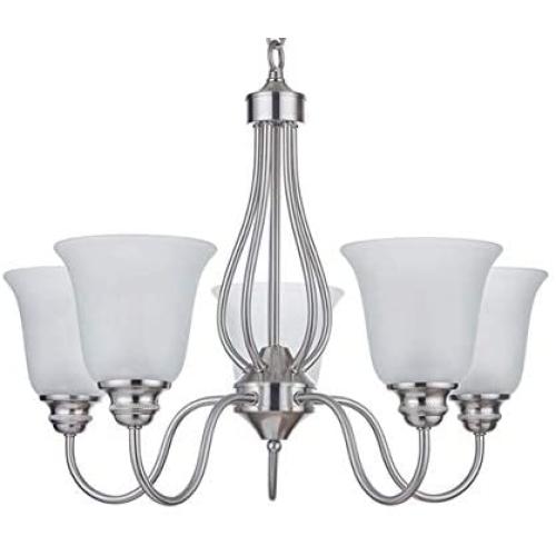 Doraimi 5 Light Chandelier Lighting with Brused Nickel Finish, Classical Style Ceiling Light Fixture with Frosted Glass Shade for Meeting Room Dining Room Living Room Corridor, LED Bulb(not Include)