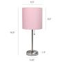 Limelights LT2024-LPK Stick Lamp with Charging Outlet and Fabric Shade, Light Pink