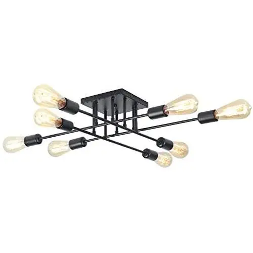 Oldiron 8 Light Black Sputnik Chandelier,Mid Century Semi Flush Mount Ceiling Light Industrial Antique Style Lighting Fixture for Kitchen Hallway Dining Room Living Room Foyers Bedroom Oldiron 8 Light Black Sputnik Chandelier,Mid Century Semi Flush Mount Ceiling Light Industrial Antique Style Lighting Fixture for Kitchen Hallway Dining Room Living Room Foyers Bedroom