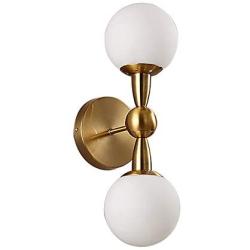 Modo Lighting Wall Sconce Mid-Century Modern Wall Light Fixture with Frosted Glass Spherical Shade for Bathroom Living Room Hallway Vanity Lamp (2-Lights)