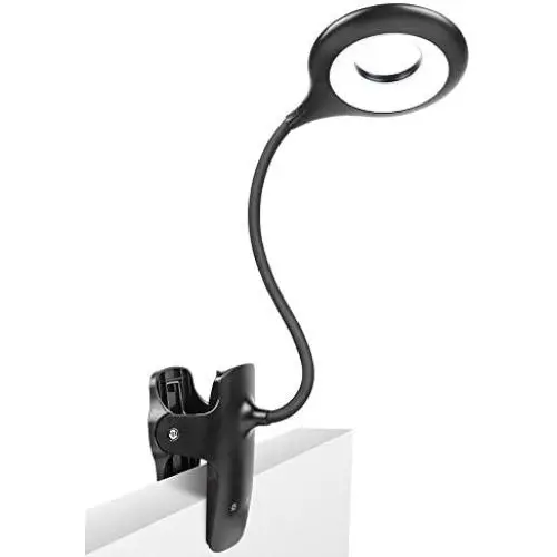 [Black] LVJING 28 LED Reading Light, 9 Different Settings Eye Protect Book Light, USB Rechargeable Reading Lamp, Touch Control Clip Desk Lamp, Flexible 360° Clip Light for Home Book Bed and Computer