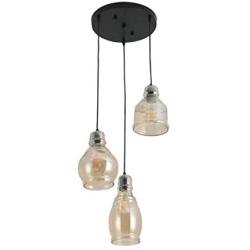 SAM Vintage Kitchen Chandelier, 3-Lights Island Cognac Glass Cluster Pendant Chandelier Antique, Antique Black Finish Ceiling Lights for Dining Room, Cafe, Bar