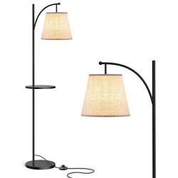 LEPOWER Shelf Floor Lamp for Living Room, Standing Reading Light with Arc Hanging Lampshade, Modern Design Tall Pole Lamp with Table for Office, Farmhouse, Bedroom and Nursery, E26 Lamp Base.