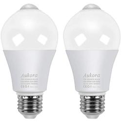 Motion Sensor Light Bulbs, Aukora 12W (100-Watt Equivalent) E26 Motion Activated Dusk to Dawn Security Light Bulb Outdoor/Indoor for Front Door Porch Garage Basement Hallway Closet(Cold White 2 Pack)