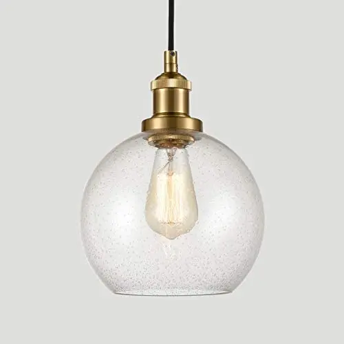Modern Brass Seeded Glass Pendant Lights Golden Finish Pendant Lighting Fixture