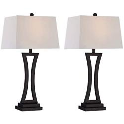 Maxax Table Lamp Set of 2 Modern Black Bedside Desk Lamp with White Drum Shade Nightstand Lamp for Bedroom, Living Room, or Office