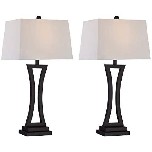 Maxax Table Lamp Set of 2 Modern Black Bedside Desk Lamp with White Drum Shade Nightstand Lamp for Bedroom, Living Room, or Office