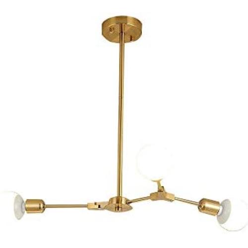 BOKT Sputnik Chandelier Lighting Modern Gold Pendant Light Fixtures Adjustable Flush Mount Ceiling Light for Bedroom Living Dining Room Kitchen Island (3-Lights)