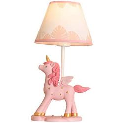 LITFAD Modern Bedside Table Lamp Girl Bedroom Unicorn Desk Light Resin 1 Light Animal Pink LED Reading Lamp with Plug in Cord for Bedroom Kids Room Office - Leaf