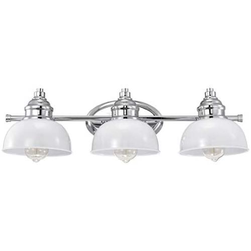 ACLand Bathroom Vanity Light Fixture 3-Light Bath Wall Mount Sconce Modern Farmhouse Metal Wall Lamp Lighting for Bathroom Bedroom Living Room, Chrome and White