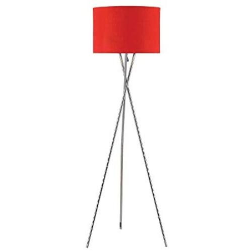 Ambiore Lisboa Tripod Floor Lamp - 62 inch Morden for Living Room Office - Metal Chrome Tripod with Red TC Fabric Shade