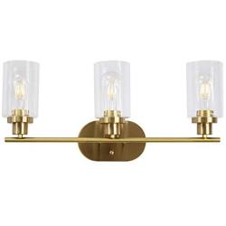 VINLUZ 3 Light Interior Wall Sconce Brushed Brass Contemporary Elegant Bathroom Lighting Fixture Over Mirror with Clear Glass for Kitchen Bedroom Bathroom
