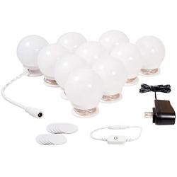 Lvyinyin Vanity Lights Kit Hollywood Style Makeup LED Light Bulbs with Stickers Attached to Bathroom Wall or Dressing Mirrors, Dimmable Switch, Power Plug, 10 Lights Daylight, Mirror Not Included