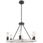 Kira Home Jericho 25'' 6-Light Large Rustic Farmhouse Wagon Wheel Chandelier, Round Kitchen Island Light, Textured Black Accents + White Ash Wood Style Finish