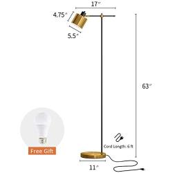 OYEARS 63”H Modern Floor Lamp for Living Room Tall Lamp Floor Lights for Reading Bedroom Gold and Matte Black Accent Finish 6W Bulb Included