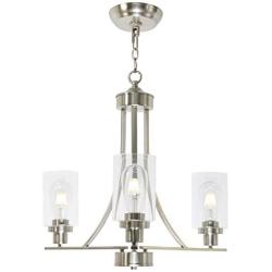 BONLICHT Contemporary Chandelier 3 Light Brushed Nickel Modern Lighting Fixtures Hanging Clear Glass Shades Pendant Light Classic Ceiling Lamp for Kitchen Dinging Room Living Room Bedroom Hallway