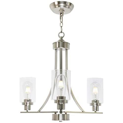 BONLICHT Contemporary Chandelier 3 Light Brushed Nickel Modern Lighting Fixtures Hanging Clear Glass Shades Pendant Light Classic Ceiling Lamp for Kitchen Dinging Room Living Room Bedroom Hallway