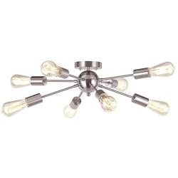 VINLUZ 8-Light Sputnik Chandelier Brushed Nickel Semi Flush Mount Ceiling Light Modern Pendant Lighting