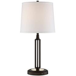Javier Industrial Table Lamp with Hotel Style USB Charging Port Iron Bronze White Drum Shade for Living Room Family Bedroom - Franklin Iron Works
