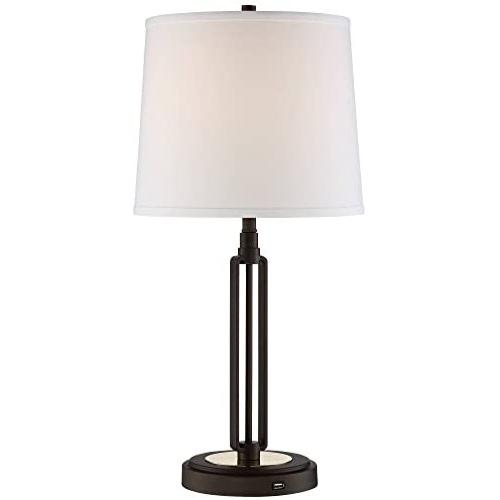 Javier Industrial Table Lamp with Hotel Style USB Charging Port Iron Bronze White Drum Shade for Living Room Family Bedroom - Franklin Iron Works