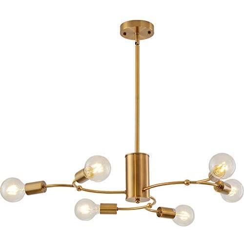 Mid Century Sputnik Chandelier 6 Lights Brushed Brass Modern Pendant Lighting Ceiling Sputnik Light Fixture by Xilicon