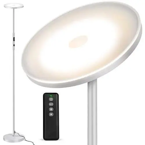 Outon Floor Lamp, 30W 2400LM LED Modern Torchiere Sky Lamp, Bright Standing Lamp with 3 Color Temperatures, Adjustable Brightness, Remote Touch Control, USB Port for Living Room Bedroom, Silver Grey
