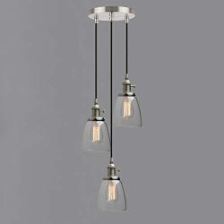 Phansthy Modern Chandeliers 3 Light Ceiling Pendant Light with 5.7 Inches Oval Clear Glass Light Shade