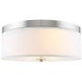 Kira Home Walker 15'' Mid-Century Modern 3-Light Flush Mount Ceiling Light, White Fabric Shade + Round Glass Diffuser, Brushed Nickel Finish