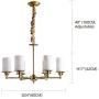 NOXARTE Brass Chandelier Modern Gold Pendant Light White Glass Shade Lighting Fixture for Living Room Dining Room 6-Lights