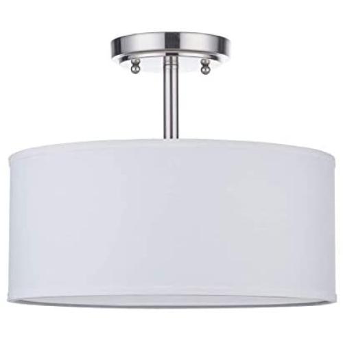 LED Fabric Drum Shade semi Flush Mount Ceiling Light PS Diffuser with Brushed Nickel Finish, Off White Fabric Chandeliers Shade for Bar, Dining Room, Corridor,Living Room.12.25'' 2 Light LED Fabric Drum Shade semi Flush Mount Ceiling Light PS Diffuser with Brushed Nickel Finish, Off White Fabric Chandeliers Shade for Bar, Dining Room, Corridor,Living Room.12.25'' 2 Light
