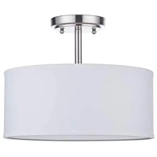 LED Fabric Drum Shade semi Flush Mount Ceiling Light PS Diffuser with Brushed Nickel Finish, Off White Fabric Chandeliers Shade for Bar, Dining Room, Corridor,Living Room.12.25'' 2 Light