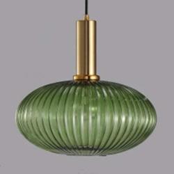 LITFAD Ribbed Glass Geometric Hanging Light Simplicity Single Light Chandelier in Brass Finish Modern Pendant Light Fixture for Hallway Dining Room Coffee Shop Restaurants Living Rooms - C Green